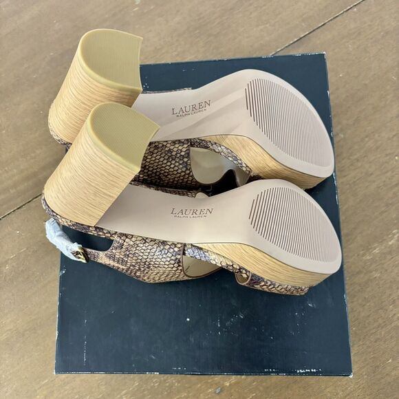 Ralph Lauren Black Label Feona Size 9.5 Snake Embossed Leather Platform Sandals - Picture 5 of 7